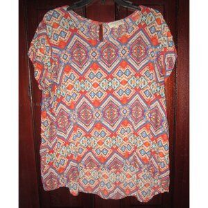 Cynthia Rowley Woman Plus Sz 1X XL Top Blouse Shirt High Low Southwestern Print